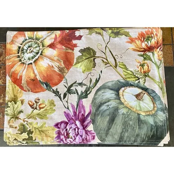 6 Southern Living Colorful Fall Harvest Cotton Placemats 14x 20 Inches - Picture 1 of 9